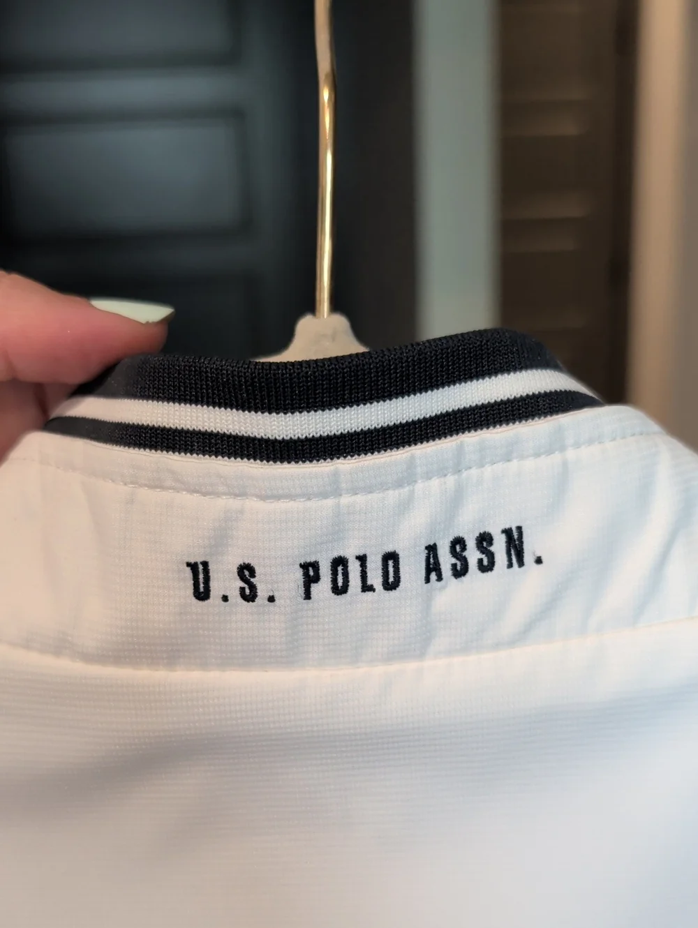 U.S. Polo Assn. White Bomber Jacket with Navy Trim